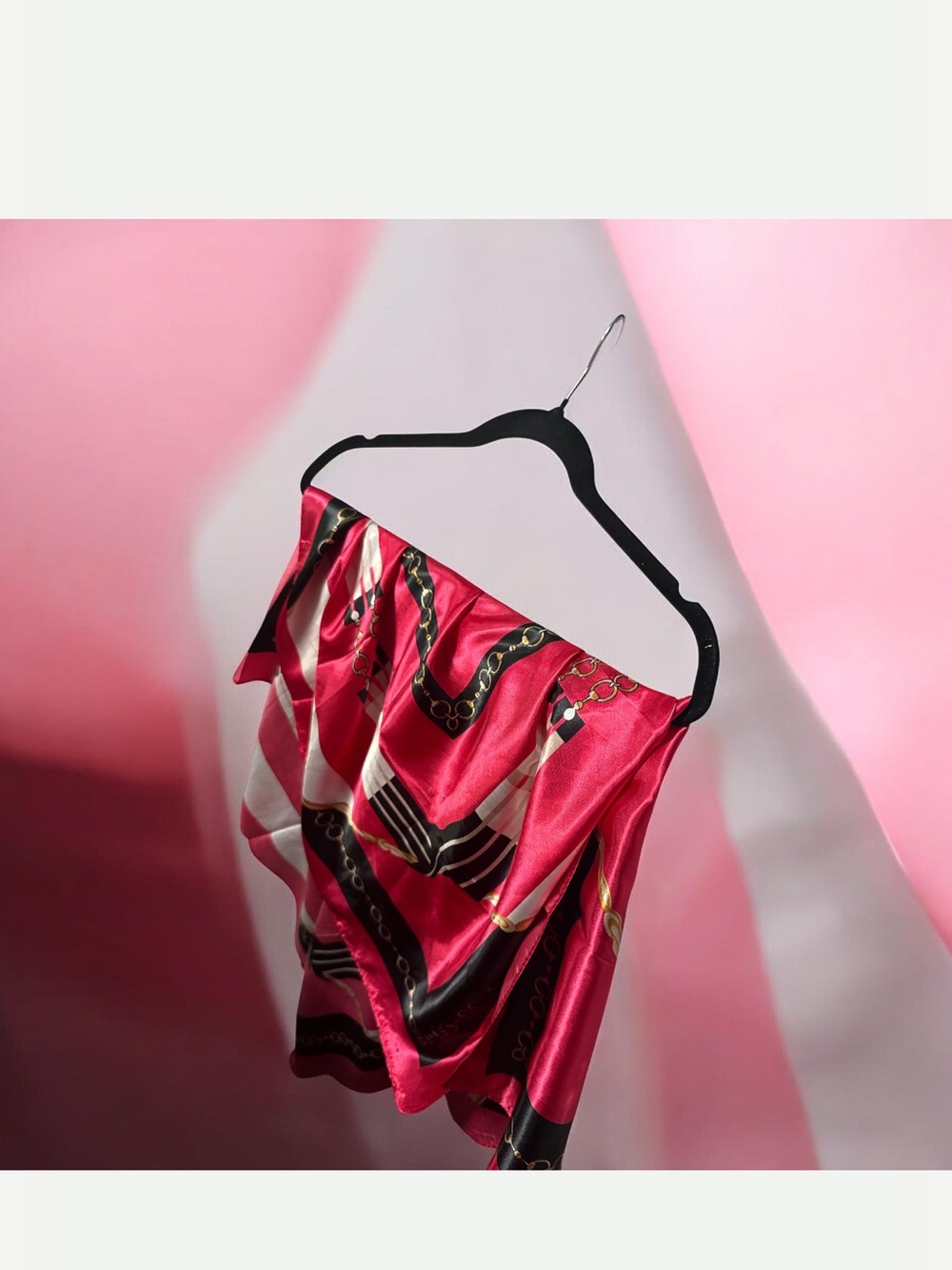 Pink Satin feel Chain-Print Scarf